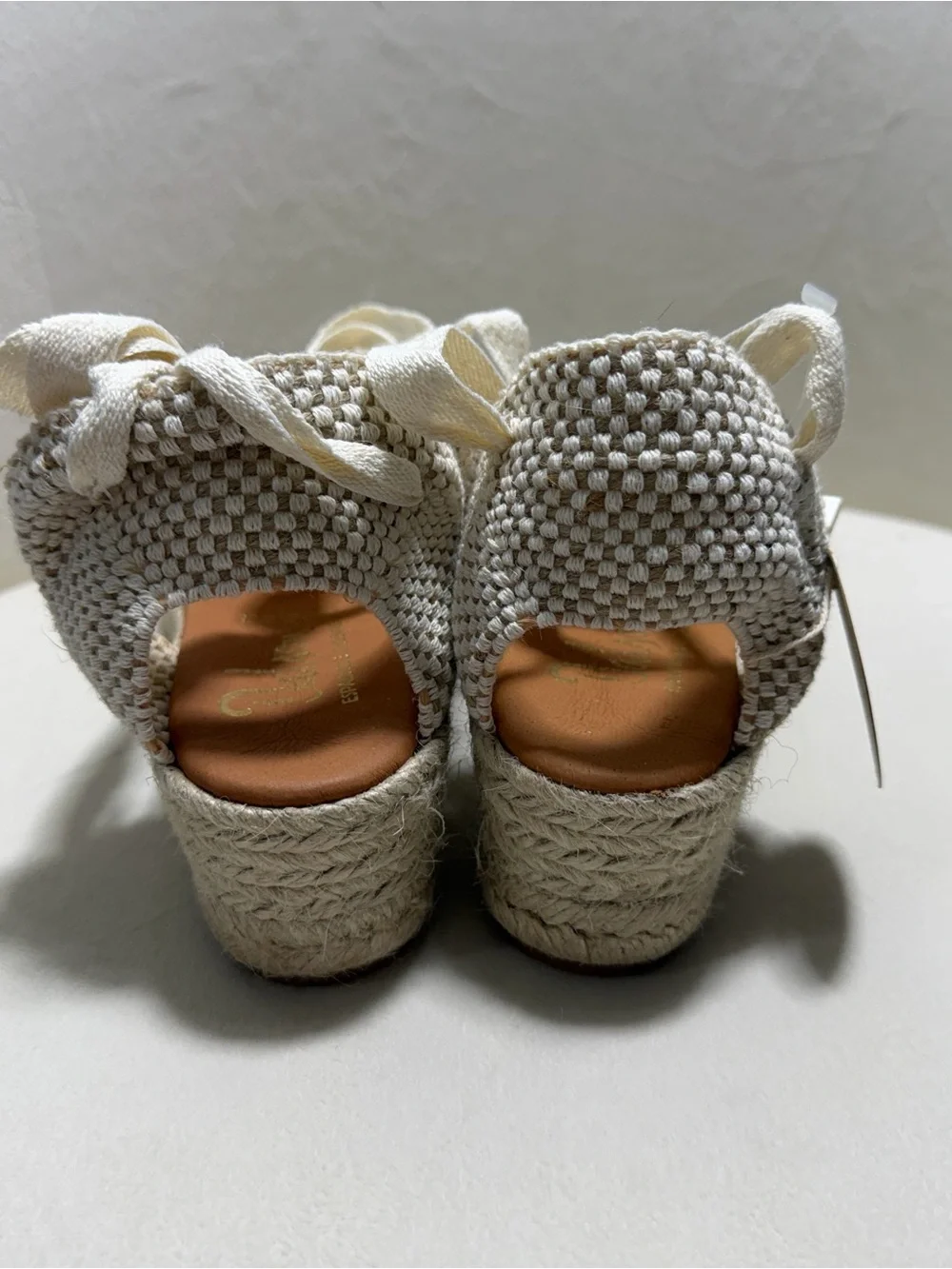 NWT Dalson Espadrille Crochet Lace Wedge Sandals Ankle Tie Ecru Size 9